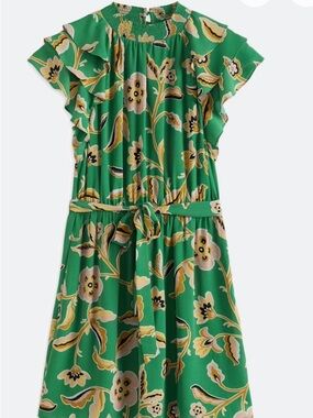Lisa Flutter Sleeve Mini Dress in Green Floral